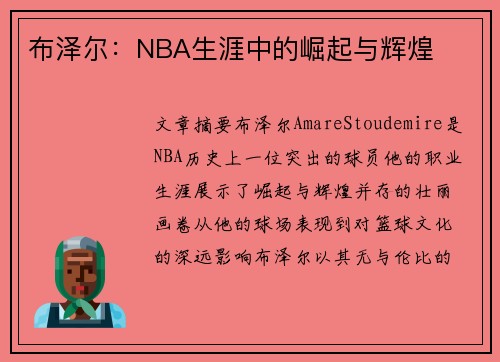 布泽尔：NBA生涯中的崛起与辉煌